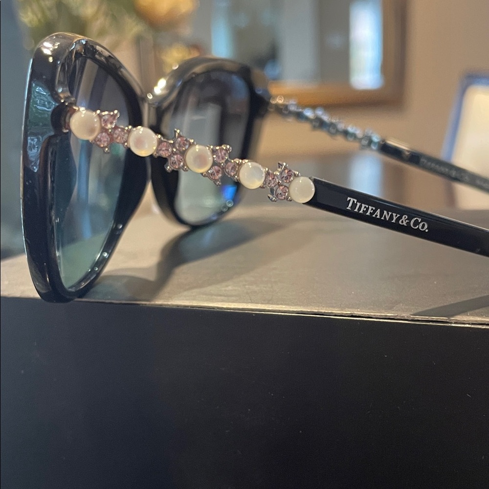 Tiffany & Co. Black Sunglasses with Pearl and Crystal Details